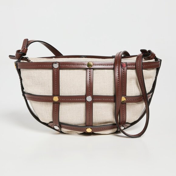 NWT STAUD Sebastian Caged Leather &Linen Shoulder crossbody bag NEW w/ dust bag - Picture 4 of 16